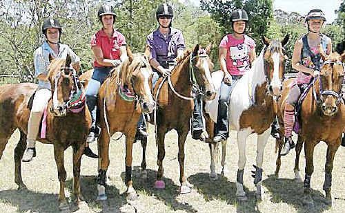 Gympie Pony Club members Eric Radecker, Emma Monley, Tiffany Newcombe, Ebony Stedman and Mia Hollis gear up for the bareback barrel race. Gympie Pony Club members Eric Radecker, Emma Monley, Tiffany Newcombe, Ebony Stedman and Mia Hollis gear up for the bareback barrel race.